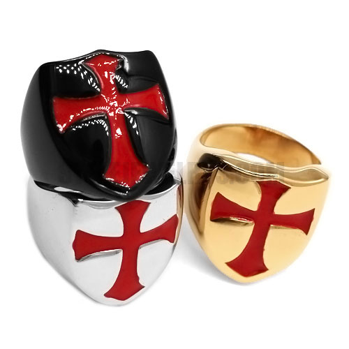 Armor Shield Knight Templar Red Cross Biker Ring Stainless Steel Jewelry Medieval Signet Retro Vintage Ring Wholesale SWR0684 - Click Image to Close